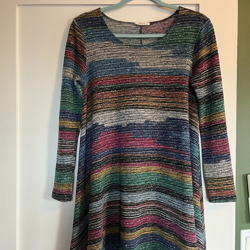 Multicolor Knit Shift Sweater Dress